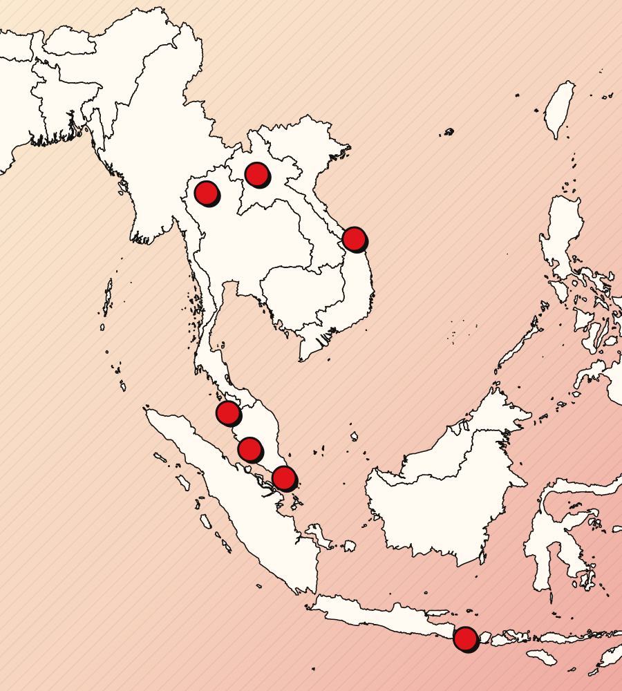 Map of Southeast Asia with the bases as red dots